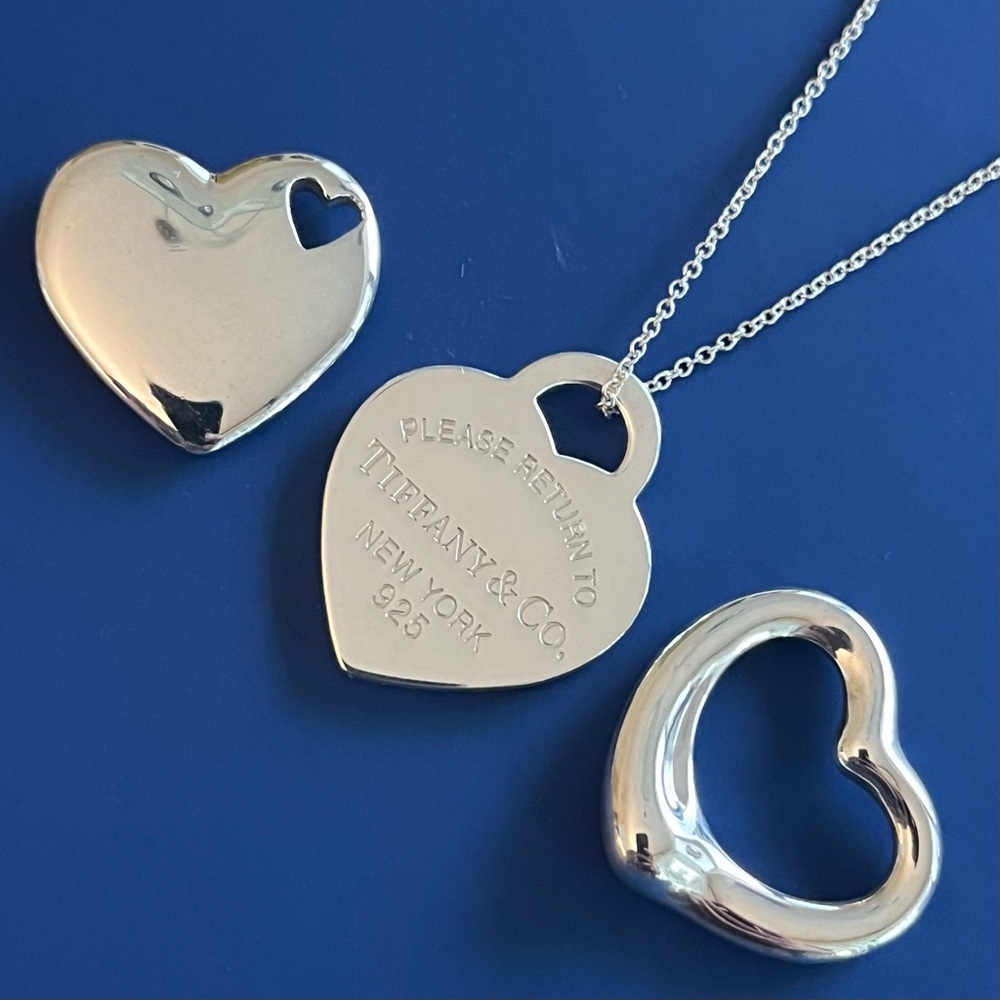 Tiffany & Co. Sterling Silver Heart Pendant x3 with 18 inch Cable Chain Necklace - Picture 5 of 10